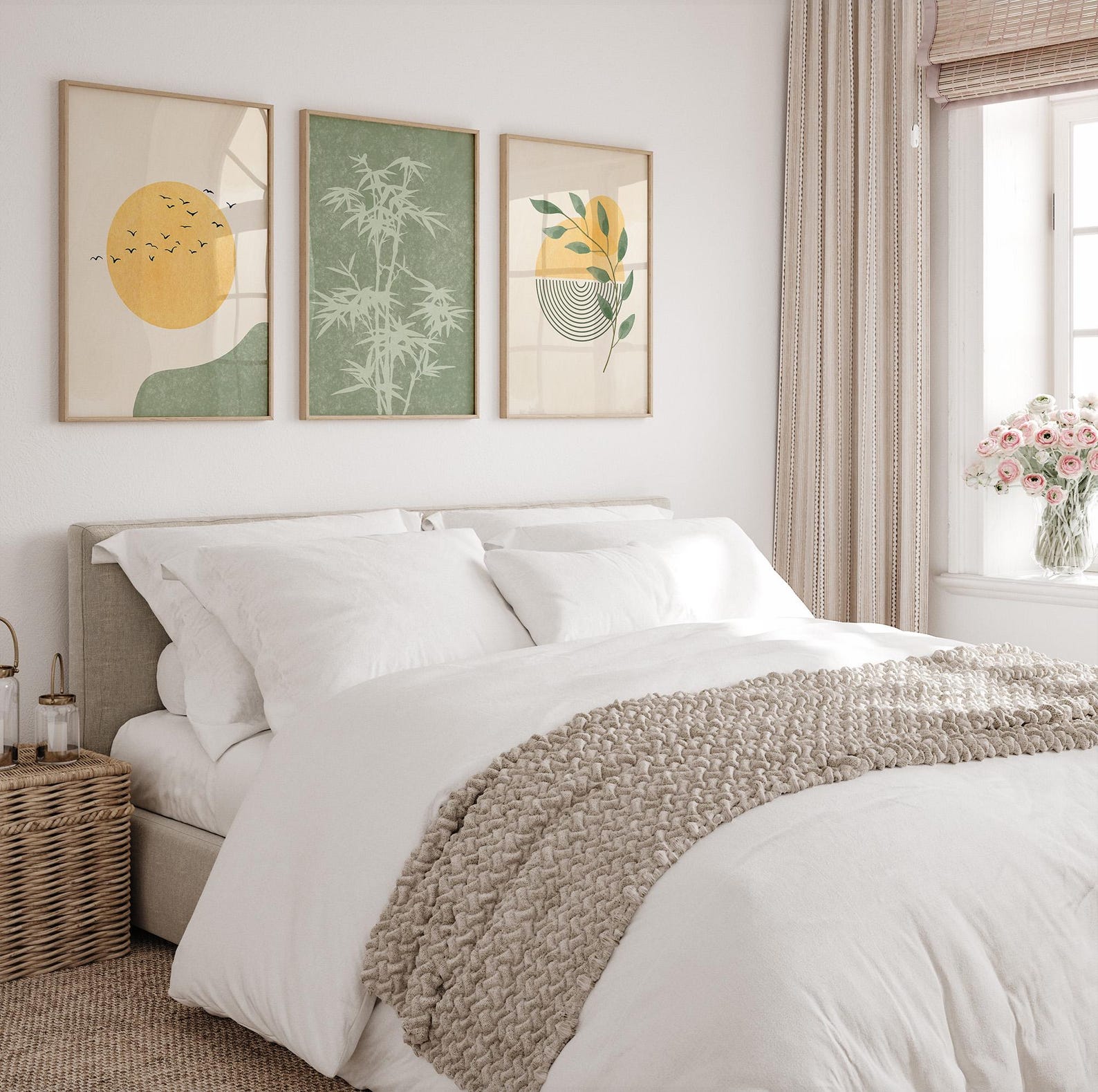 Japandi Wall Art Set of 3, Sage Green Minimalist Prints, Wabi Sabi Wall ...