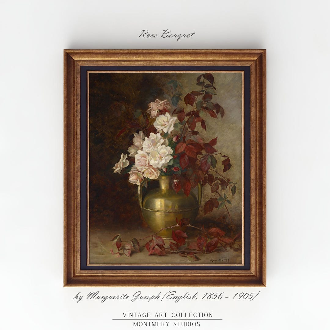White Roses Still Life Art, Vintage Rose Bouquet Print, Moody Floral ...
