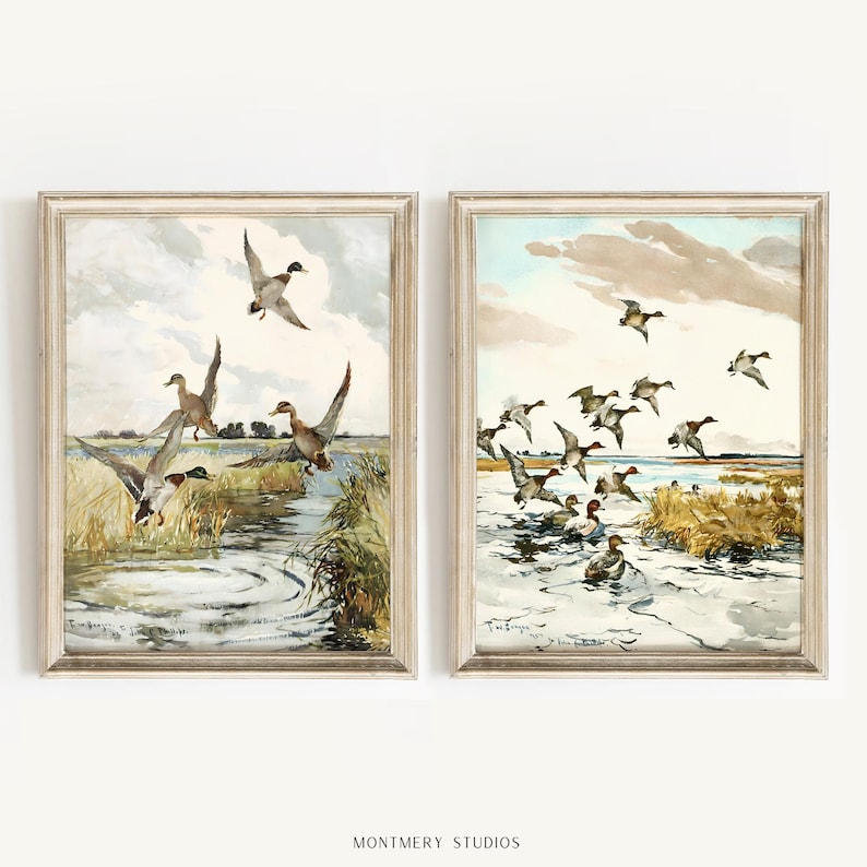 Watercolor fishing nursery art with ducks, mallard wall prints, bass and trout artwork for baby boy room, vintage-inspired fish illustrations, decorative fishing wall art for kids bedroom, playful fisherman theme decor, rustic nursery wall prints with freshwater fish, cozy boys room wall accents, charming angler artwork for children’s room, unique baby shower gift for fishing families