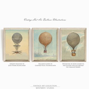 Vintage hot air balloon illustrations, aviation nursery wall art, Montgolfier brothers balloon, historic flight printables, pilot kids room decor, 1783 French aviation, antique balloon decor, first flight artwork, aviation history prints
