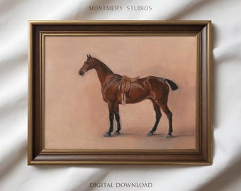Horse Wall Art, Vintage Horse Artwork, Antique Equestrian Print, Horse Oil Painting Print Digital, Country Farmhouse Art, Rustic Art, AN119