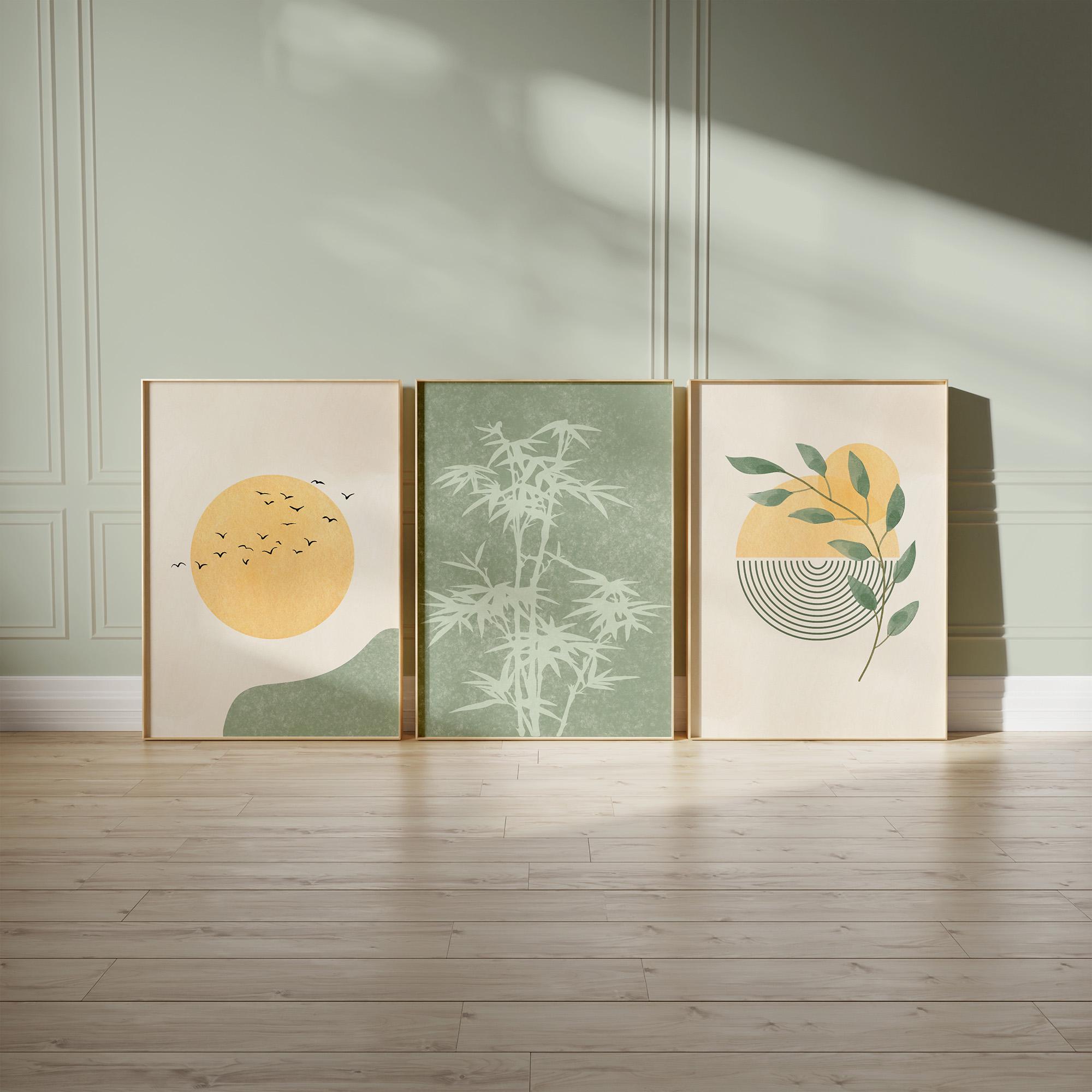 Japandi Wall Art Set of 3, Sage Green Minimalist Prints, Wabi Sabi Wall ...