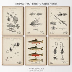 Vintage Fishing Patent Prints Set of 12, Trout, Bass Fishing Art, Largemouth, Smallmouth Bass, Brook, Lake Trout, Fishing Gifts for Men PS11 image 5