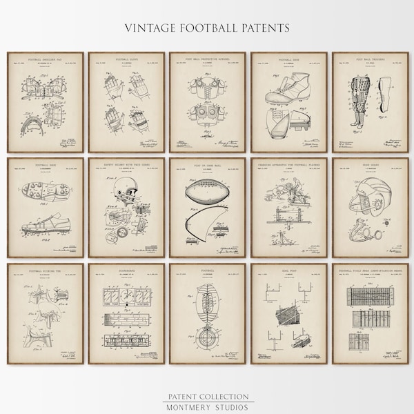 Lot de 15 impressions brevets de football américain, cadeaux de football, impressions de joueurs de football, cadeaux d'entraîneurs de football, affiche de football vintage, PS16