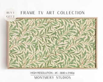 Vintage William Morris Willow Bough Flower Pattern Frame TV Art, Sage Green Leaves Neutral Frame TV Art, All Seasons TV Art, F71