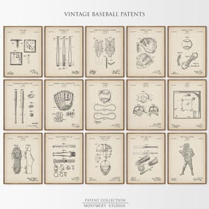 Juego de 15 láminas de patentes de béisbol, arte mural de béisbol vintage, pósteres de béisbol retro, regalos para entrenadores de béisbol, decoración con temática de béisbol, PS14