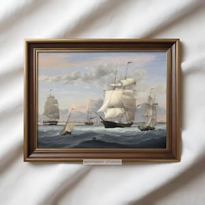 Vintage Sailing Ship Print, Seascape Painting, New York Harbor, Vintage Sail Boats, Coastal Wall Art, Vintage Nautical Print, Digital, NA5