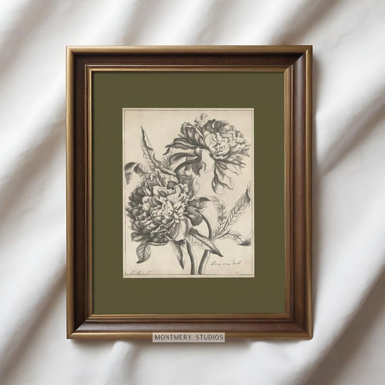Set of six vintage flower sketches in sage green and dark green tones, featuring botanical illustrations with antique etching style. Elegant floral drawings and green botanical prints perfect for living room, bedroom, nursery, or entryway decor. This vintage floral wall art set brings timeless charm and natural beauty to any space, adding subtle color and classic design to farmhouse, cottage, or modern interiors.