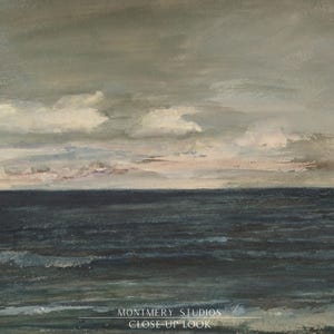 Vintage coastal art, muted ocean print, moody seascape painting for nursery. Antique seascape with navy blue hues and peaceful ocean view. Ideal for beach house decor or coastal nursery. Navy blue wall art with a serene maritime vibe, perfect for creating a calm and nautical atmosphere. Elegant, timeless artwork to complement any coastal or beach-themed interior.