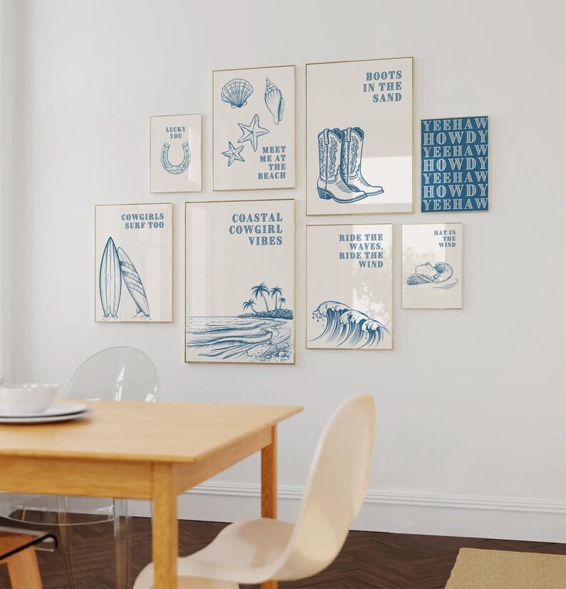 Coastal Cowgirl Wall Art, Coastal Gallery Set of 8, Western Cowgirl ...