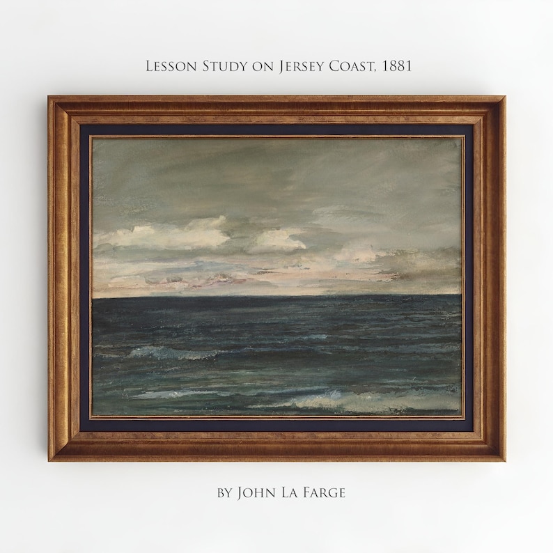 Vintage coastal art, muted ocean print, moody seascape painting for nursery. Antique seascape with navy blue hues and peaceful ocean view. Ideal for beach house decor or coastal nursery. Navy blue wall art with a serene maritime vibe, perfect for creating a calm and nautical atmosphere. Elegant, timeless artwork to complement any coastal or beach-themed interior.