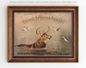 Vintage Deer Hunting Print, Mallard Duck Poster, Hunting Lodge Decor, Antique Hunting Ad, Man Cave Wall Art, Classic Sportsman Decor, AN93