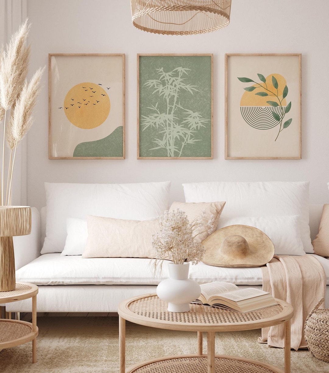 Japandi Wall Art Set of 3, Sage Green Minimalist Prints, Wabi Sabi Wall ...