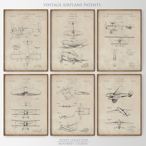Airplane Patent Print Set of 6, Vintage Aviation Posters for Man Cave, Office, Kids&#39; Nursery, Aeroplane Wall Art, Antique Transportation, P1