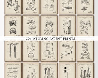 Más de 20 impresiones de patentes de soldadura, póster de soldadura vintage, arte mural de soldador, patente de soplete de soldadura, ideas para regalos de soldadura, arte con guantes y cascos de soldadura, PS60