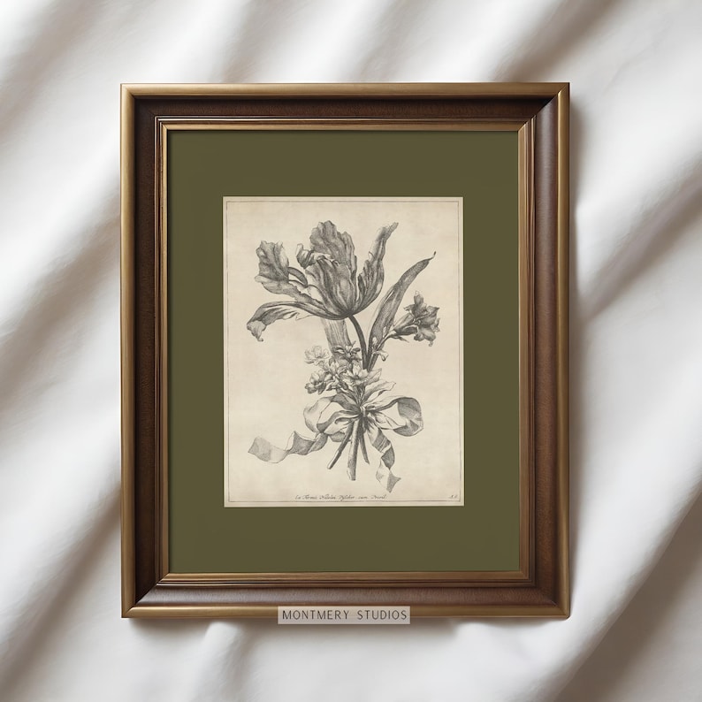 Set of six vintage flower sketches in sage green and dark green tones, featuring botanical illustrations with antique etching style. Elegant floral drawings and green botanical prints perfect for living room, bedroom, nursery, or entryway decor. This vintage floral wall art set brings timeless charm and natural beauty to any space, adding subtle color and classic design to farmhouse, cottage, or modern interiors.
