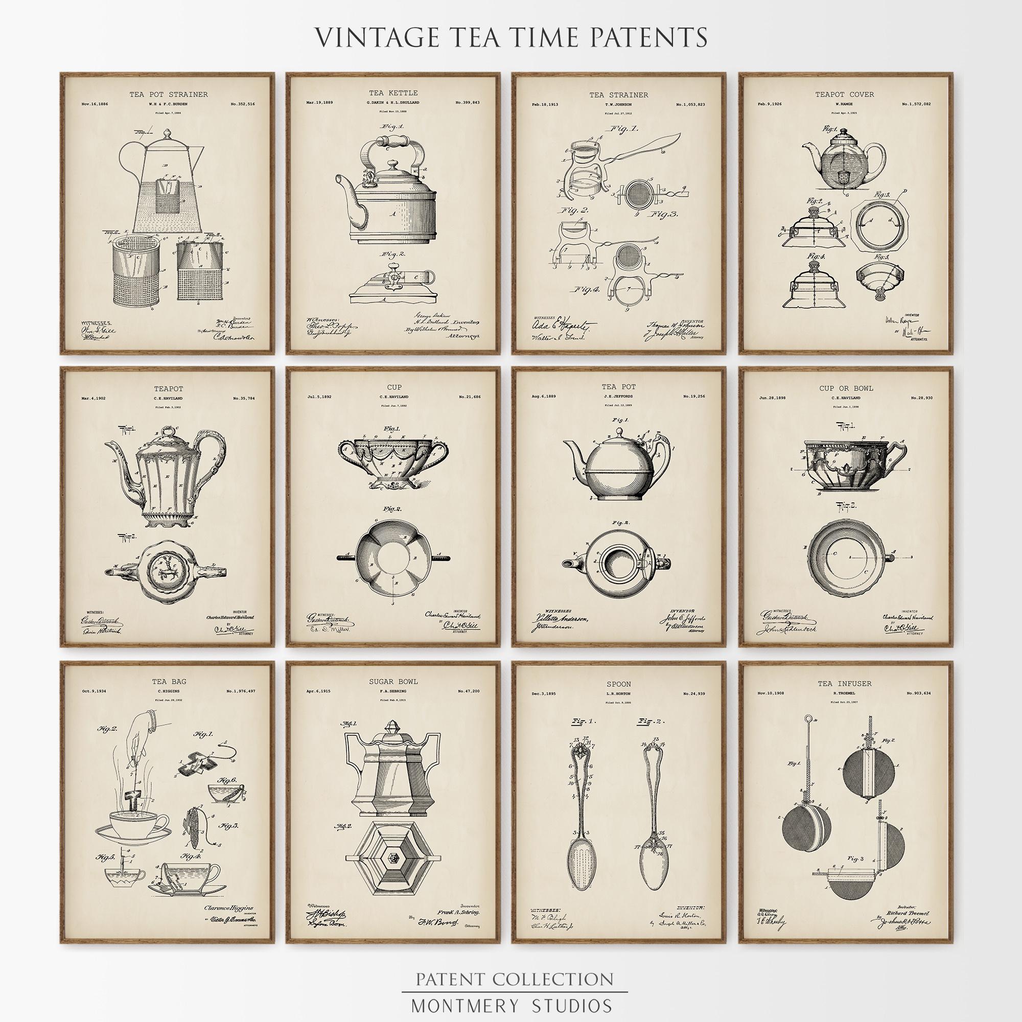 Vintage Tea Time Patent Prints Set of 12, Tea Party Decor, Vintage Tea ...