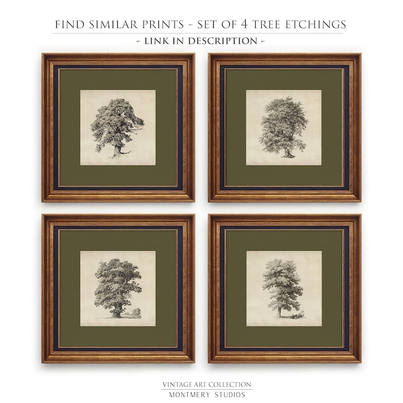 Antique tree etching, vintage forest landscape, square printable wall art with sage green mat, 19th century Dutch drawing, old oak trees by a lake, dark green nature sketch, classical tree illustration, rustic woodland decor, forest art print download, vintage-style landscape for gallery wall, Remigius Adrianus Haanen artwork, detailed tree line drawing, printable antique artwork for home decor