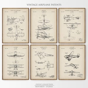 Conjunto de 6 pôsteres vintage de patentes de aviões, perfeitos para decorar sua sala de jogos, escritório, quarto infantil, decoração de parede com tema de aviões, transporte antigo, PS5.