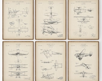 Ensemble de 6 reproductions de brevets d'avions, affiches d'aviation vintage pour salle de jeux, bureau, chambre d'enfant (Téléchargement numérique)