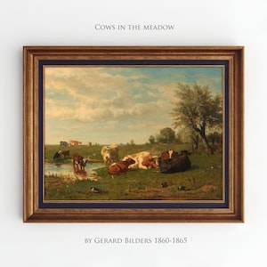 Cows in a Landscape, Cows in Pasture Art Print, Vintage Countryside Landscape, Serene Landscape, Calm Prints, Farmhouse Cow Art, AN101