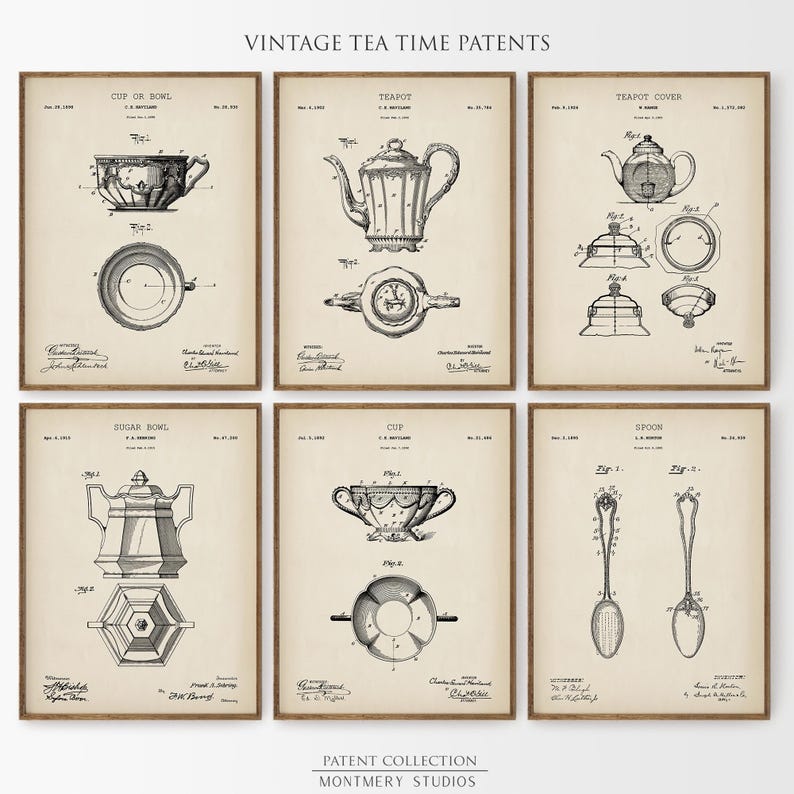 Vintage Tea Time Patent Prints Set of 12, Tea Party Decor, Vintage Tea ...