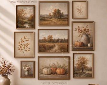 Fall Gallery Wall Set: Rustic Autumn Landscapes, Forest, Pumpkin, Botanical, Farmhouse Decor (Digital Download)