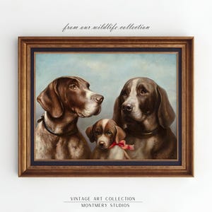 ジャーマン ショートヘアード ポインター犬ファミリー プリント、狩猟犬の壁アート、GSP ボーイズ 保育園の装飾、鳥猟犬の印刷物、ビンテージ ポインターの肖像画 AN82
