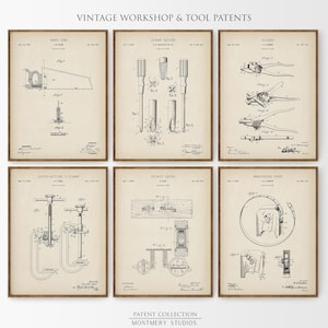Set of vintage tool blueprint prints featuring detailed patent illustrations of classic workshop equipment like wrenches, drills, hammers, saws, and clamps. Ideal for decorating garages, mechanic shops, carpentry workspaces, or man caves. A thoughtful gift idea for dads, husbands, or handymen who love tools and craftsmanship. Perfect for Father’s Day, birthdays, or home improvement-themed decor.