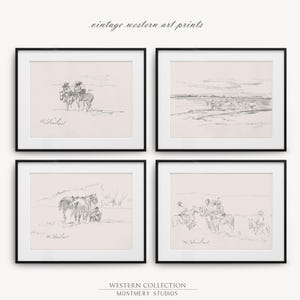 vintage Western art prints, 19th-century Native American life sketches by Walter Shirlaw, black and white frontier decor, cowboy prints, rustic home decor, historical art prints, Western wall art, pioneer art, antique sketches
