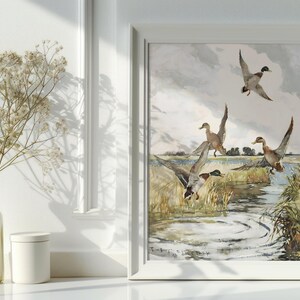 Set of 2 vintage duck prints, mallard and redhead ducks in a classic painting style, rustic farmhouse wall decor, wildlife artwork, nature prints, antique duck art, prints for vintage gallery walls, country home style, gift for wildlife nature lovers