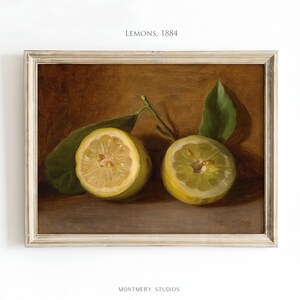 Lemons still life art print, vintage citrus painting, rustic kitchen fruit decor, classic still life artwork, country farmhouse wall art, yellow lemon print for dining room, traditional fruit painting, kitchen citrus wall decor, antique-style still life, elegant lemon artwork for home, timeless fruit illustration, rustic country kitchen print, cozy farmhouse lemon decor, still life citrus composition, vintage-inspired fruit wall art, classic kitchen painting with lemons.