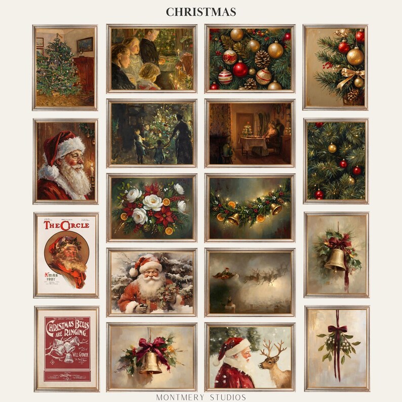 150+ Vintage Winter & Christmas Printable Wall Art Set, Cozy Holiday ...