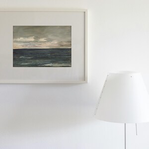 Vintage coastal art, muted ocean print, moody seascape painting for nursery. Antique seascape with navy blue hues and peaceful ocean view. Ideal for beach house decor or coastal nursery. Navy blue wall art with a serene maritime vibe, perfect for creating a calm and nautical atmosphere. Elegant, timeless artwork to complement any coastal or beach-themed interior.
