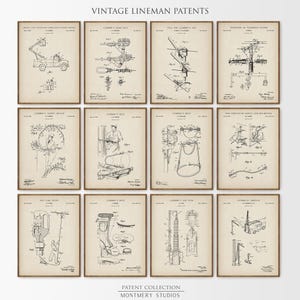 Lineman Patents Set of 12, Lineman Prints, Lineman Retirement Gifts, Telecom Technician, Lineworker Electrician Gift, Man Cave Decor, PS39