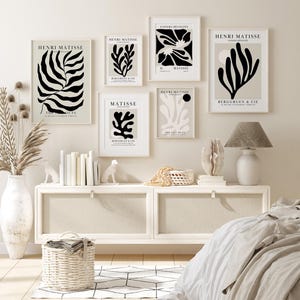 Set of 12 Henri Matisse inspired printable posters in striking black and beige tones, featuring minimalist abstract forms, geometric modern art, and subtle abstract flowers. This mid century modern Matisse gallery wall set combines bold black shapes with warm beige backgrounds for a refined, timeless look. Ideal for minimalist black art lovers, neutral boho interiors, and modern spaces, these coordinated prints bring balance and artistic character to living rooms, bedrooms, offices, or entryways