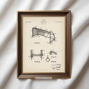 A set of 15 vintage-style soccer patent prints featuring classic soccer ball designs, footwear innovations, and training gear. Ideal wall art for kids' rooms, sports nurseries, man caves, or as a thoughtful gift for young players and coaches. This unique soccer collection blends nostalgic charm with sports history, making it a perfect decor choice for fans of all ages