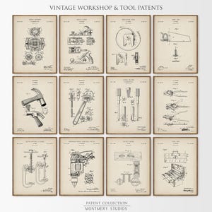 Workshop Tool Patent Prints Set, Vintage Garage Decor, Mechanic Gifts, Tools & Equipment, Father’s Day Gift, Man Cave, Carpenter Gifts, PS35