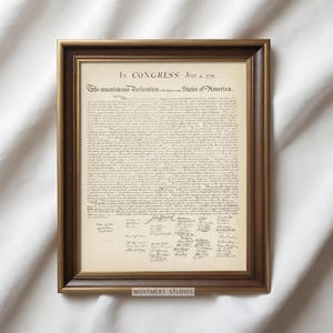 Declaration of Independence Historical Document, American Independence Day Decorations, 4th of July Decor, Vintage Patriotic Wall Art, PA4