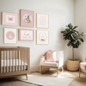 Baby Girl Nursery Wall Art Set of 6, Pink Kids Room Decor, Whimsical ...