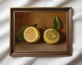 Lemons Still Life Art Print, Vintage Lemon Painting, Kitchen Fruit Wall Art, Rustic Country Decor, Still Life Lemon Print, Citrus Art, SL9