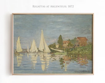 Claude Monet-tryck, impressionistisk konst, nautisk väggkonst, segelbåtstryck, Monetsjöscen, kustdekor, vintageväggkonst vid havet, NA7