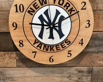 Handcrafted MLB Wood Clock: Painted Laser-Cut Sports Decor (14 in)