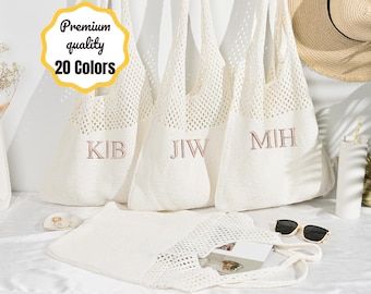 Personalized Crochet Bag, Beach Tote Bag, Embroidered Bags, Bachelorette Party Favors, Gift for Women, Knit Bag, Summer Bag, Bridesmaid Bag