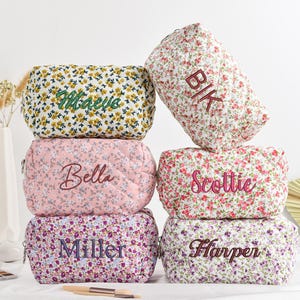 Personalisierte Blumen gestickte Make-up Tasche, Kosmetiktasche mit großer Kapazität, Brautjungfer Geschenke, Muttertagsgeschenk, Make-upVeranstalter