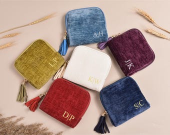 Bolsa de terciopelo personalizada para joyas, joyero personalizado, regalo para ella, almacenamiento de joyas de boda, regalo para damas de honor, estuche de lujo para joyas