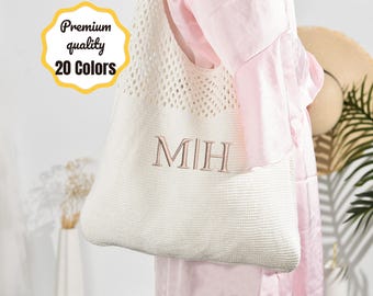 Personalized Crochet Bag, Beach Tote Bag, Embroidered Bags, Bachelorette Party Favors, Gift for Women, Knit Bag, Summer Bag, Bridesmaid Bag