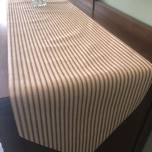 72" Red and Cream Striped Ticking Table runner with either Square or Points on Ends