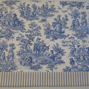 Blue on Ivory Waverly Charmed Life Toile Cornflower Blue Lined Valance With Either Gingham Checked or Ticking Trim Valance Straight Bottom