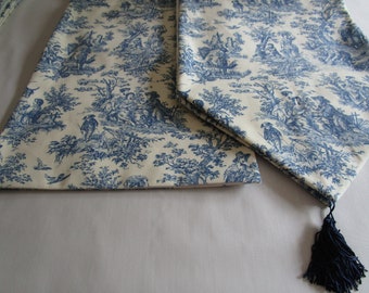 72" Waverly Charmed Life Toile Blue Lined Tablerunner With Square Ends